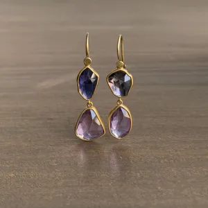 Iolite & Amethyst Double Drop Earrings