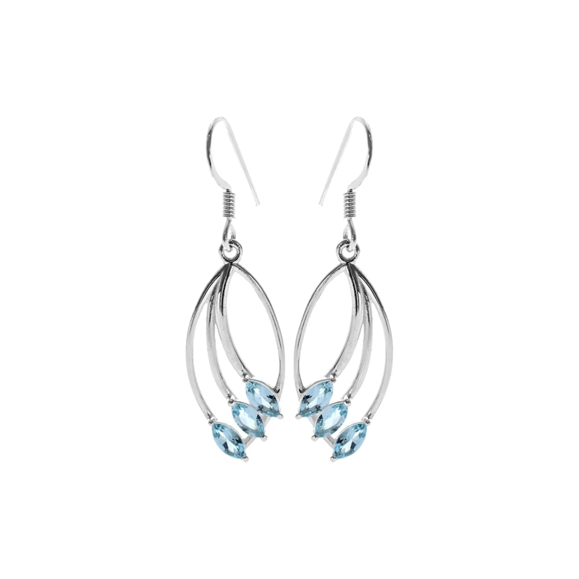 Ivy triple curve blue topaz earrings