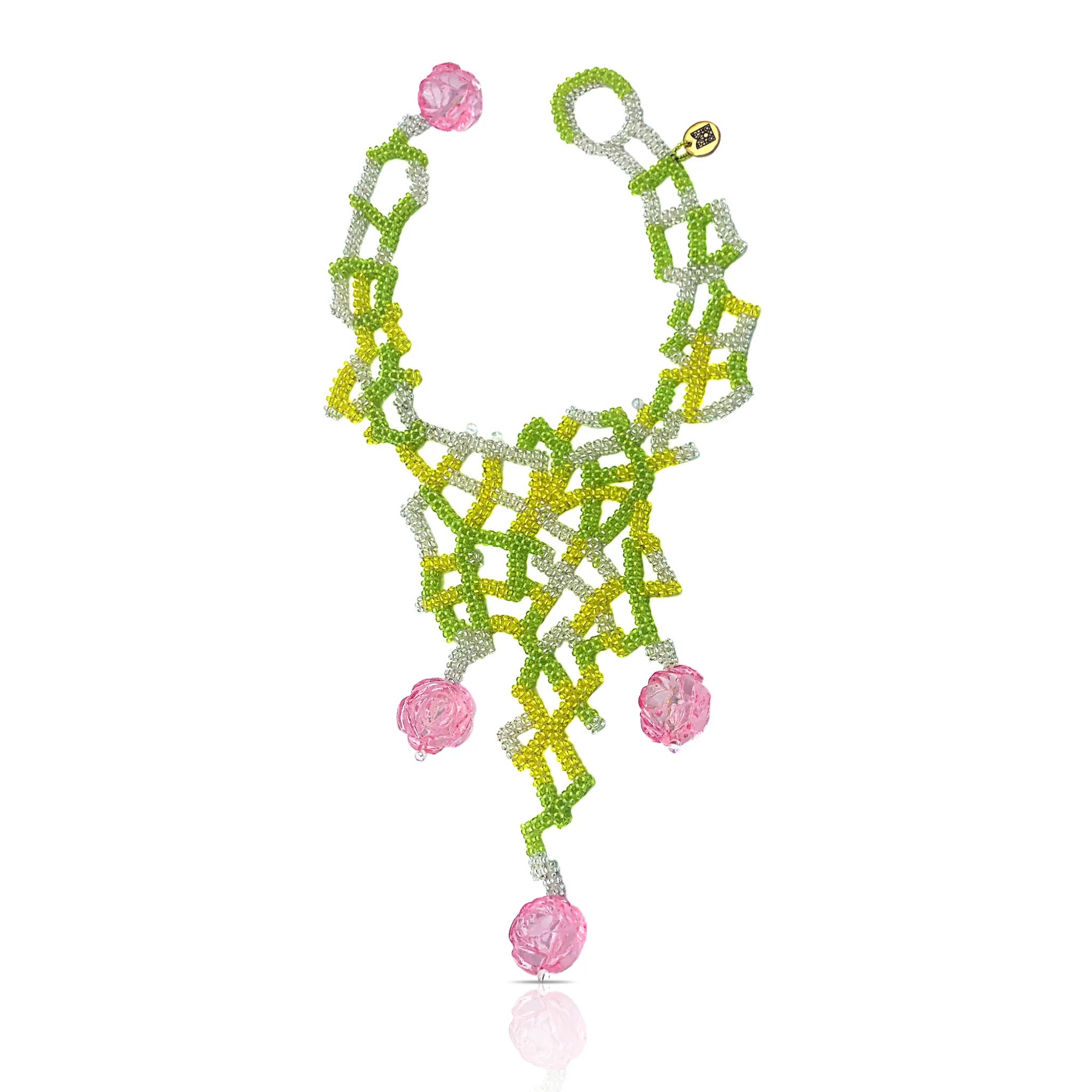 Japanese and Vintage Beads Rose Swirls Collar Necklace