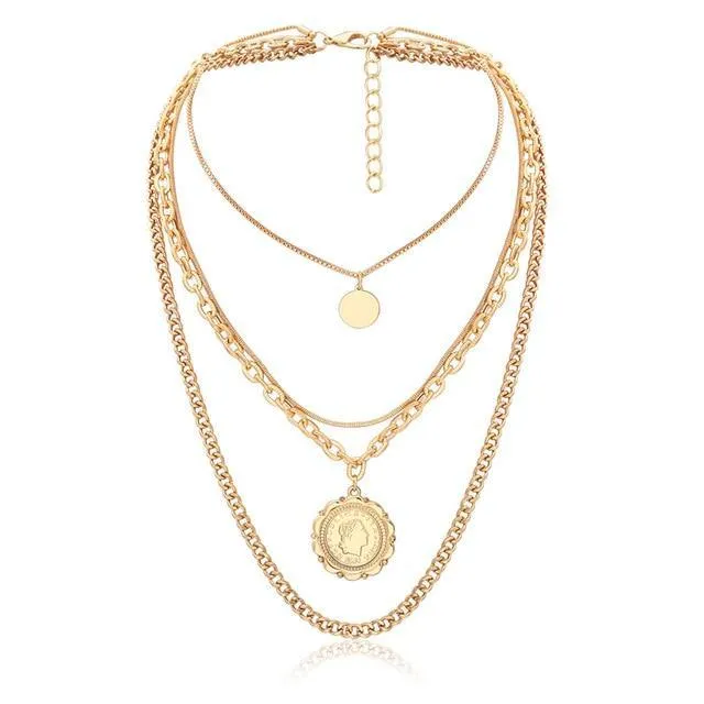Jewelry Set Big Coin Pendant Chunky Chain Necklace for Women Neck Choker Luxury Jewelry Gift For Girls In Cool Style
