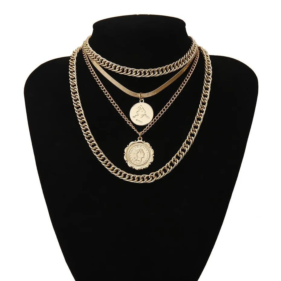 Jewelry Set Big Coin Pendant Chunky Chain Necklace for Women Neck Choker Luxury Jewelry Gift For Girls In Cool Style