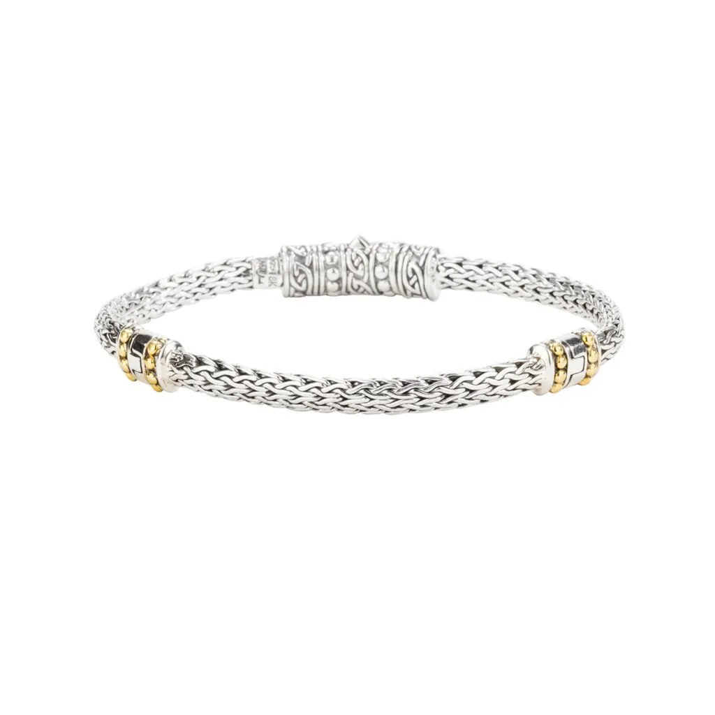 Keith Jack Sterling Silver and 18K Yellow Gold Dragon Weave Eternity Bracelet