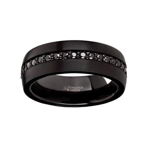 KINGSTON Men's Domed Multiple Black Sapphires Tungsten Wedding Band- 8mm