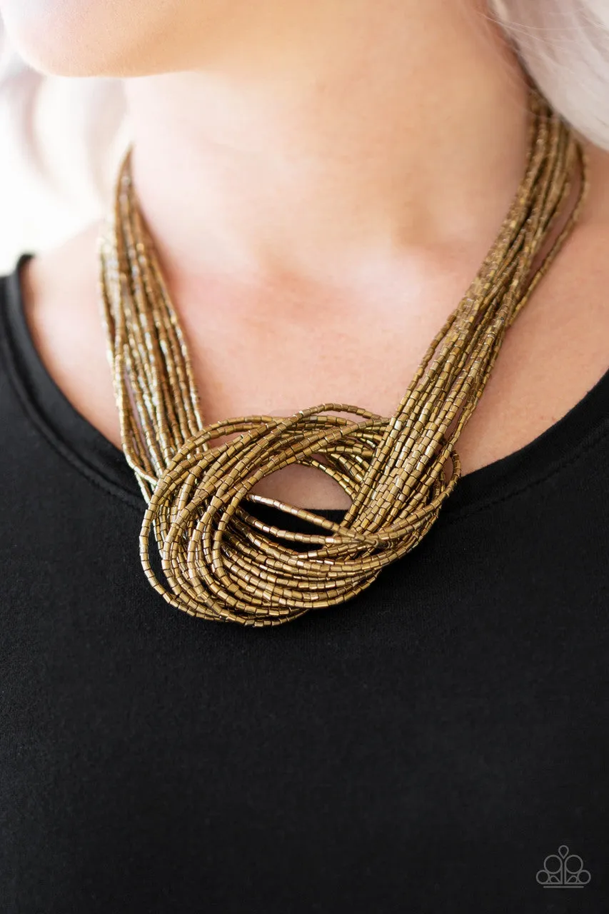 Knotted Knockout Brass Paparazzi Necklace