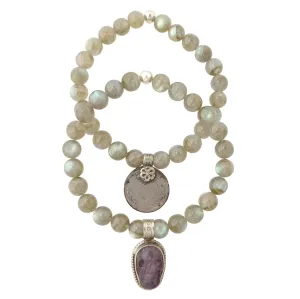 Labradorite and fluorite skull bracelet set
