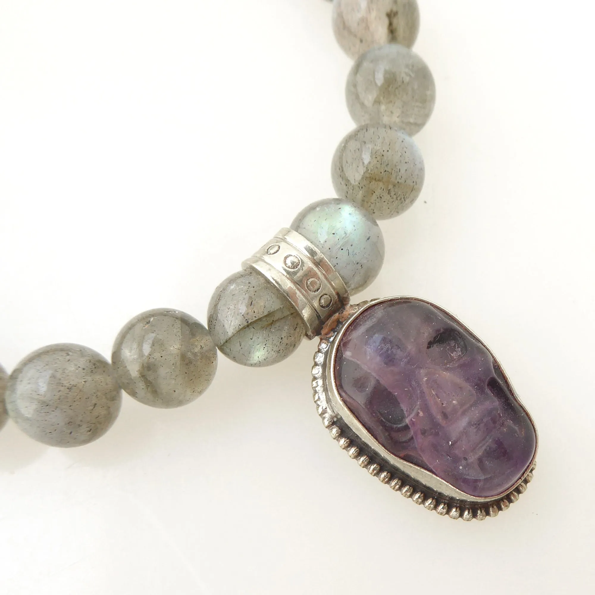 Labradorite and fluorite skull bracelet set