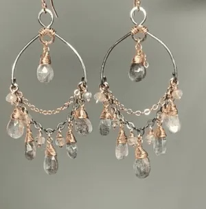 Labradorite Mixed Metal Boho Chandelier Hoop Earrings
