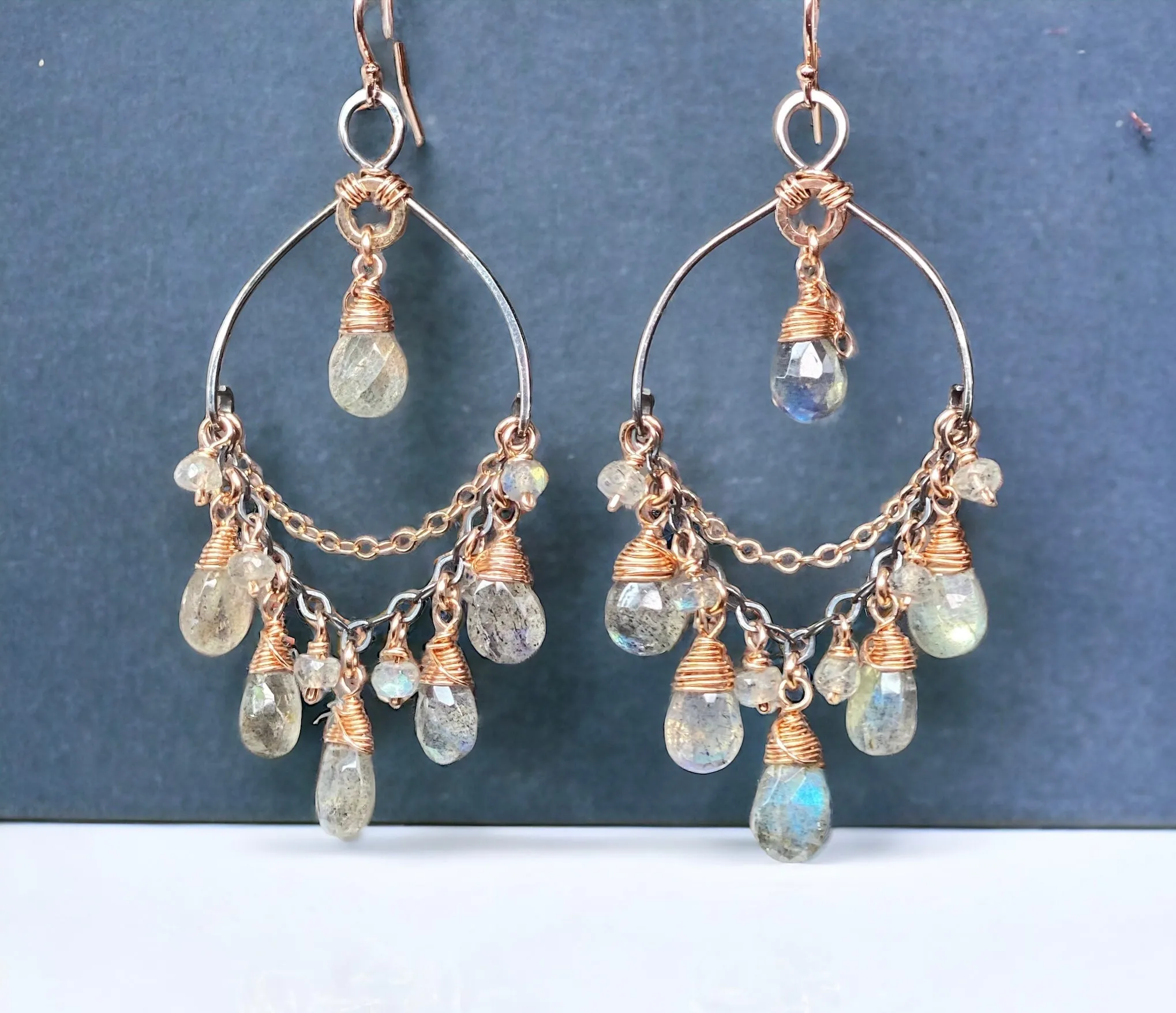 Labradorite Mixed Metal Boho Chandelier Hoop Earrings