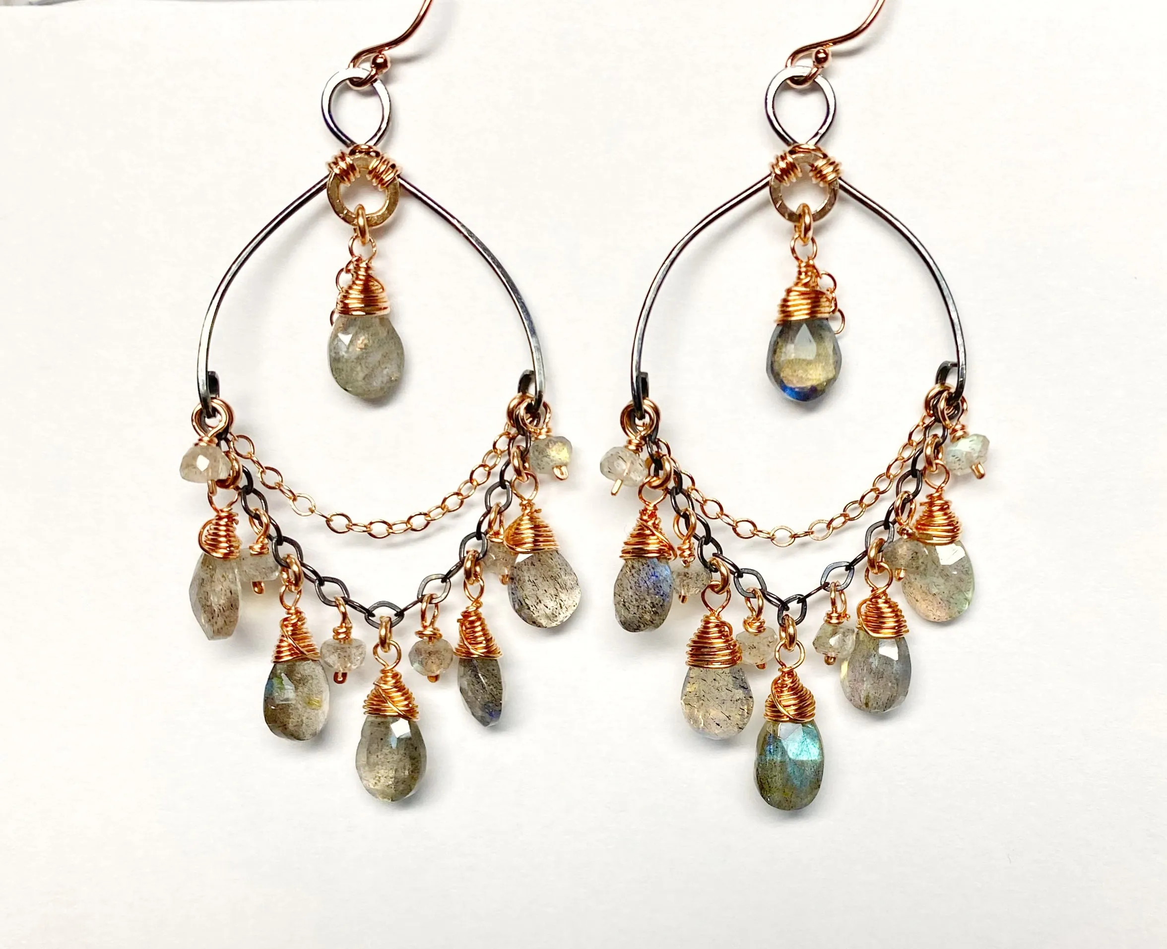 Labradorite Mixed Metal Boho Chandelier Hoop Earrings