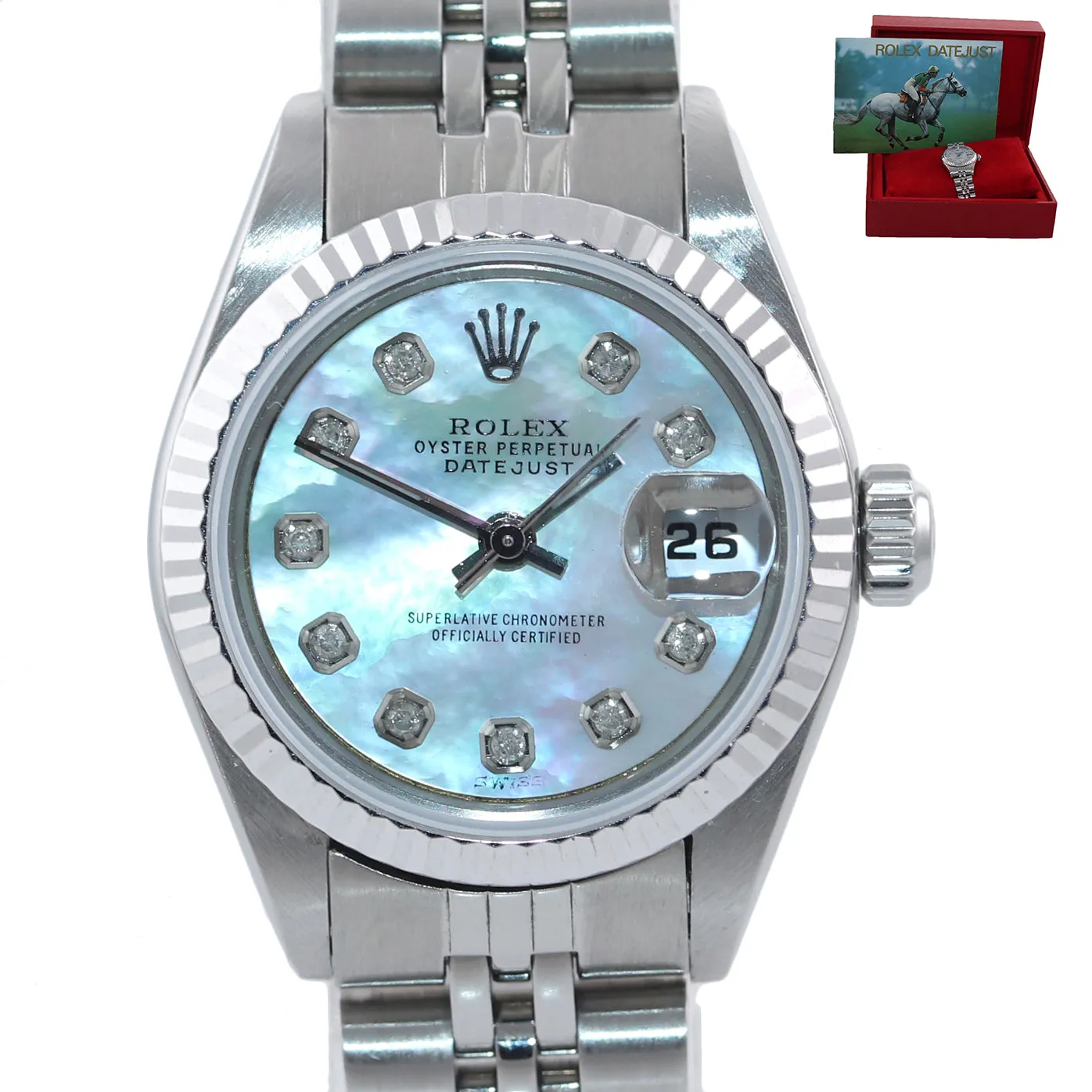 Ladies Rolex DateJust 79174 MOP Diamond Mother of Pearl Jubilee Fluted Watch Box