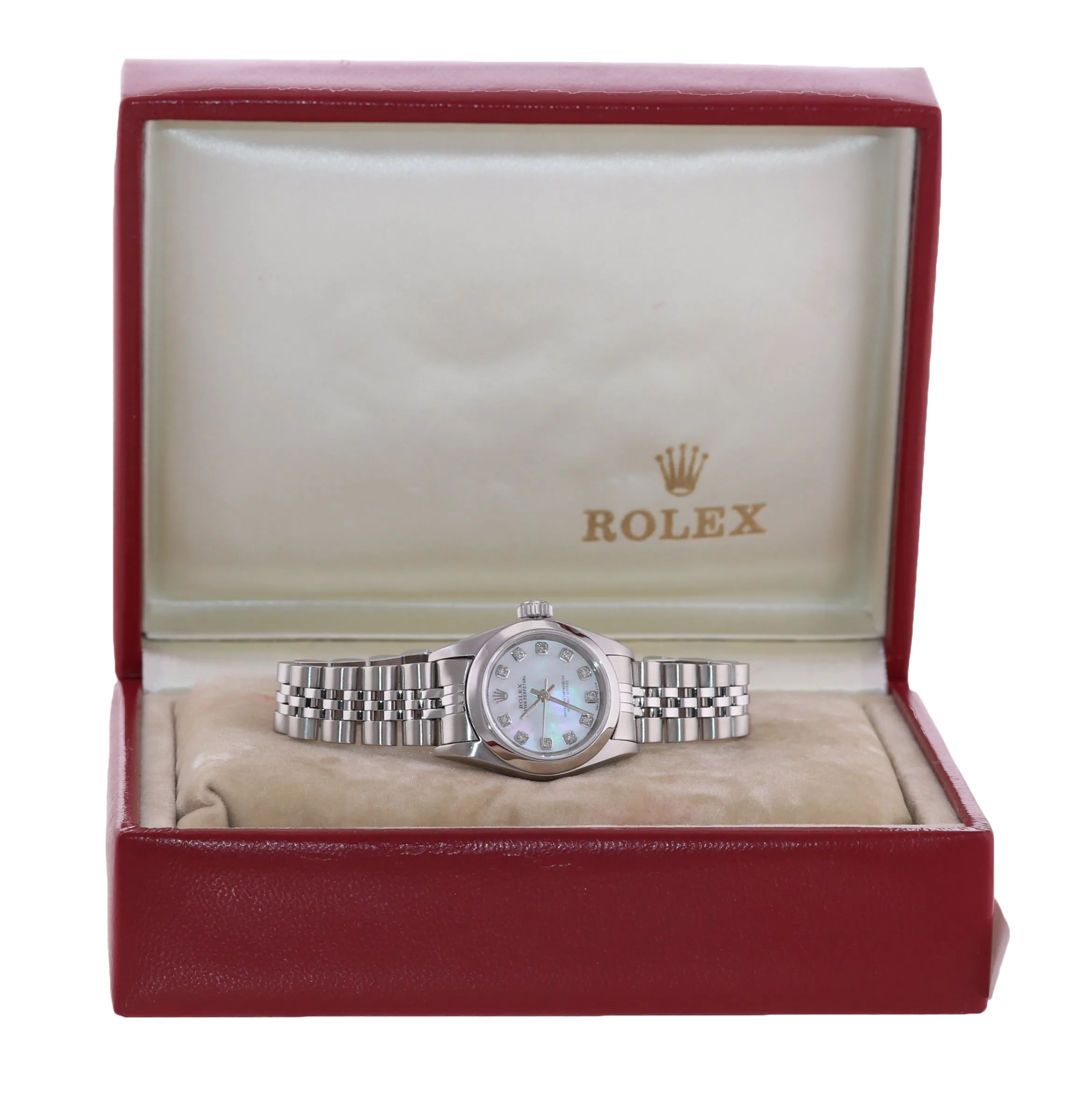 Ladies Rolex Oyster Perpetual 67230 MOP Diamond Steel Jubilee Watch Box