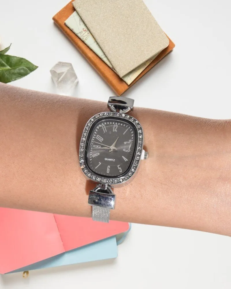 Ladies Studded Oval Watch
