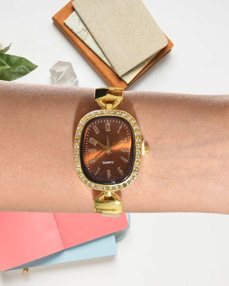 Ladies Studded Oval Watch