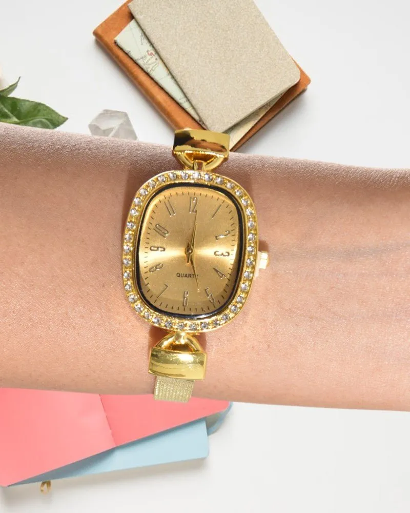 Ladies Studded Oval Watch