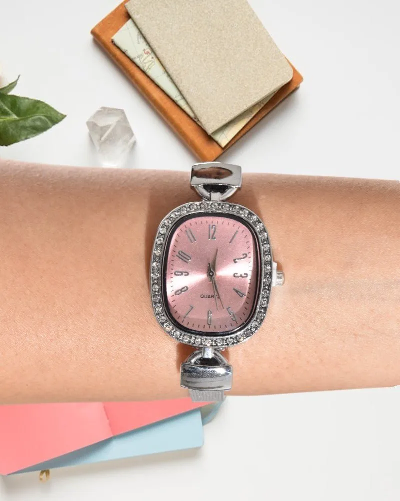 Ladies Studded Oval Watch