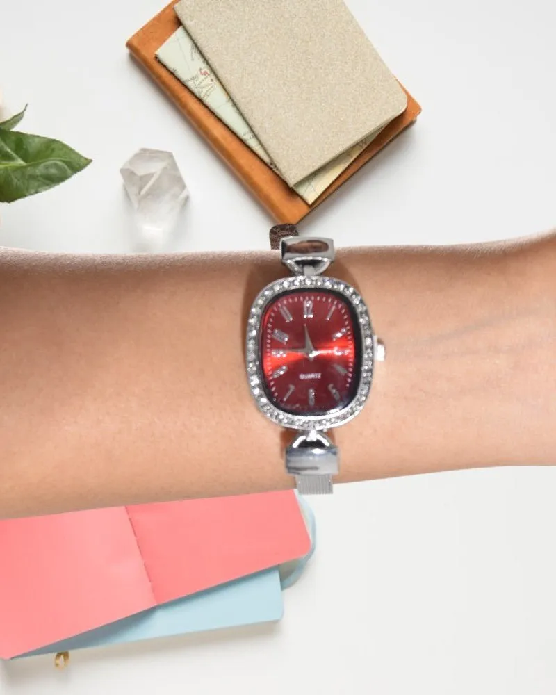 Ladies Studded Oval Watch