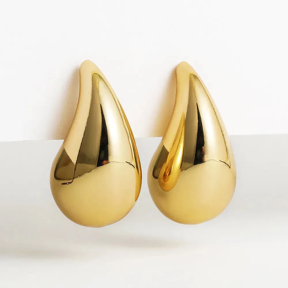 Large Drop Earring Dupe 18K Gold Plated Chunky Dome Drop Earrings