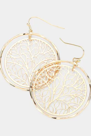Large Tree & Leaves Dangle Hoop Earrings