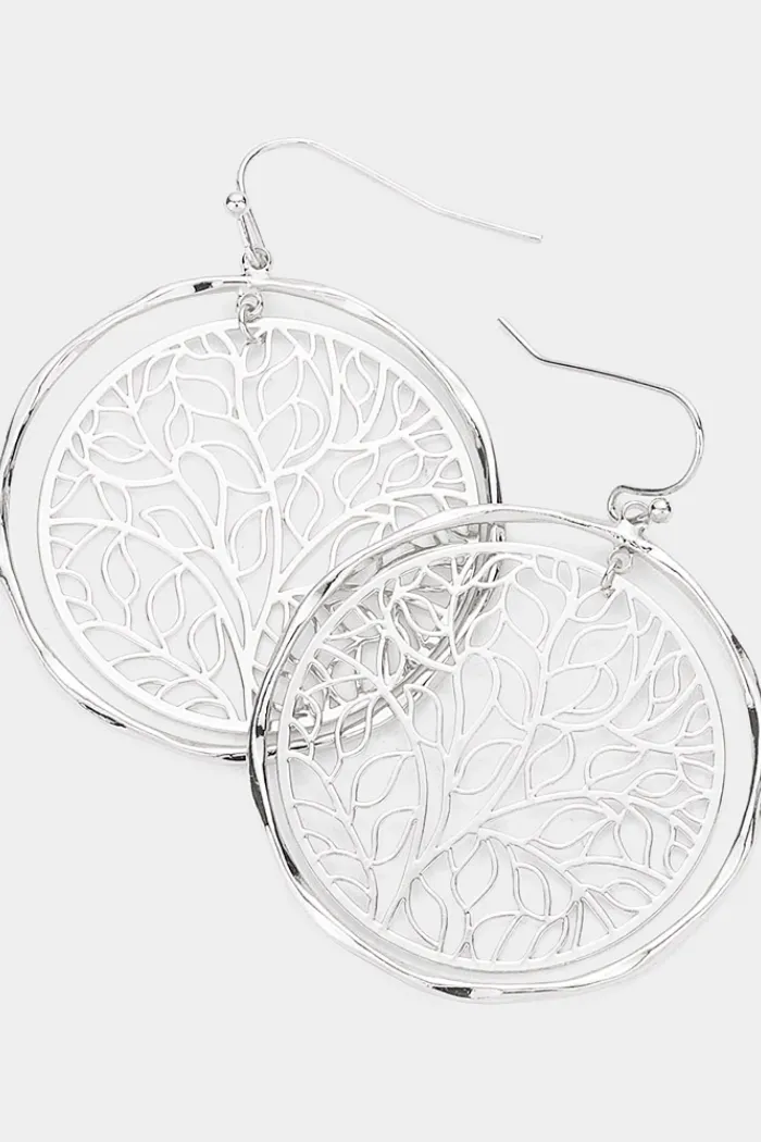 Large Tree & Leaves Dangle Hoop Earrings