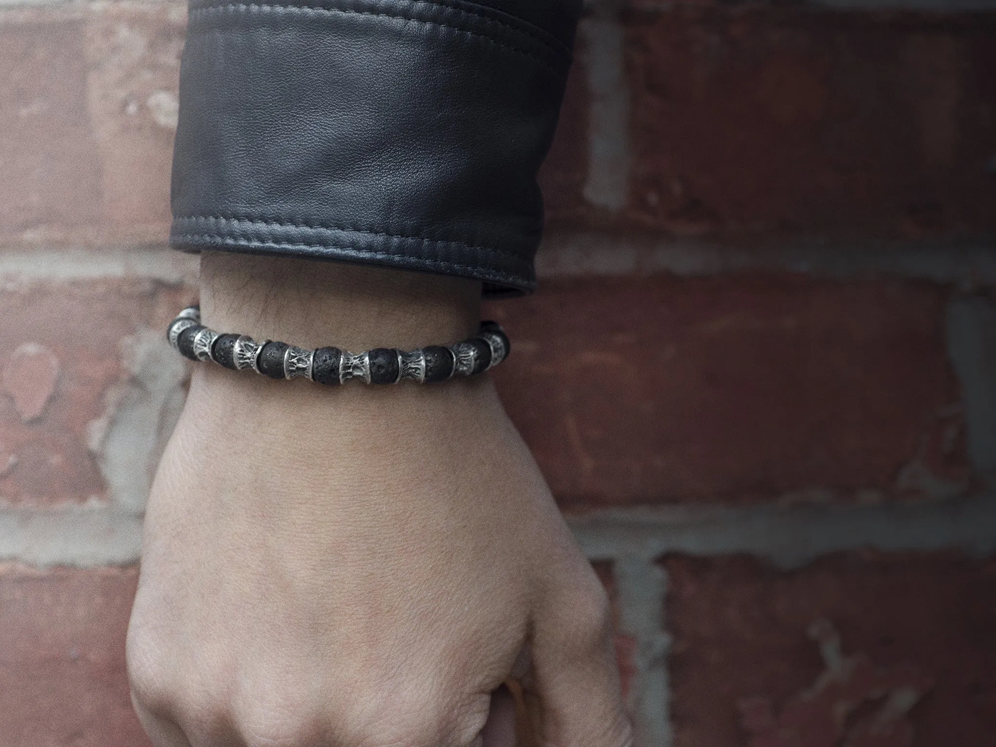 Lava Beads, Oxidized Sterling Silver Bracelet