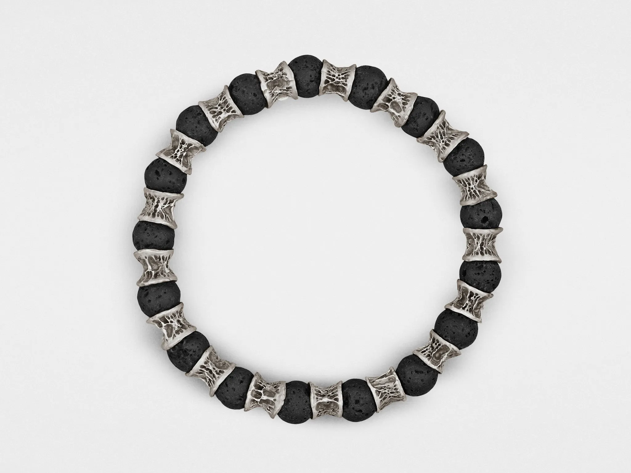 Lava Beads, Oxidized Sterling Silver Bracelet