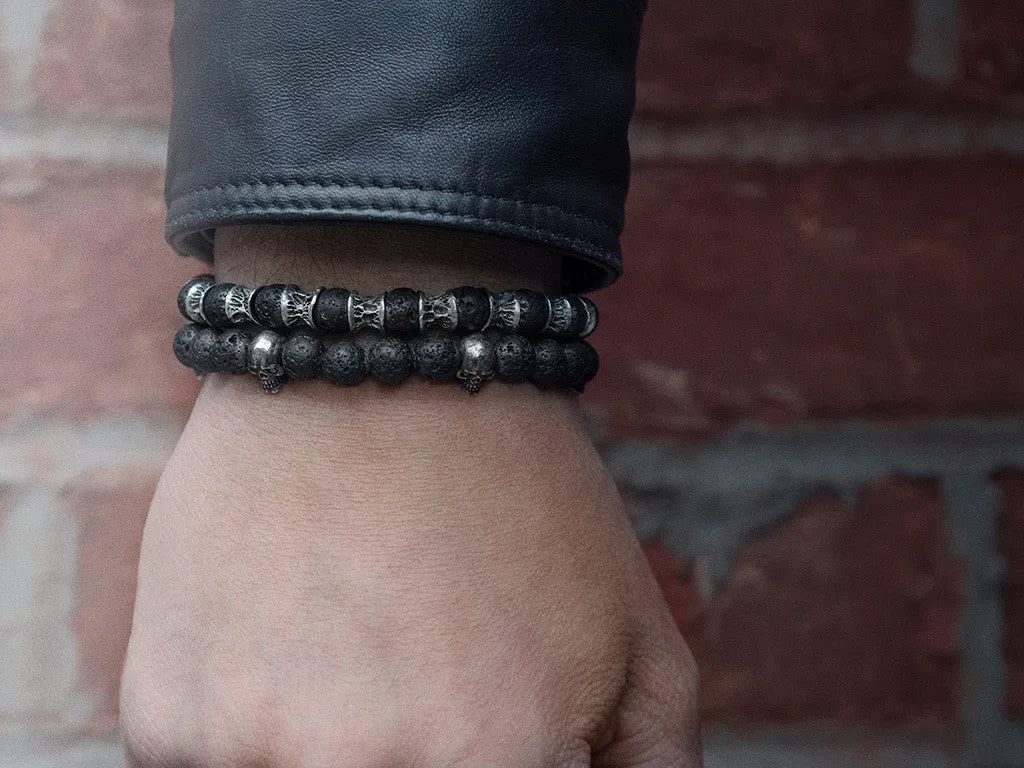 Lava Beads, Oxidized Sterling Silver Bracelet