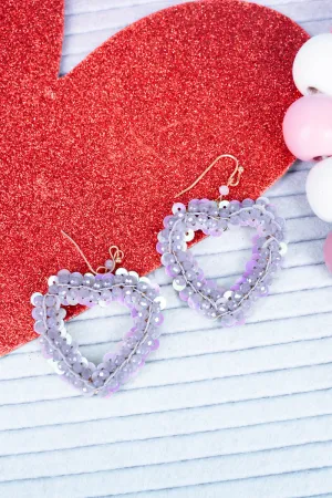 Lavender Sequin Beaded Goldtone Earrings