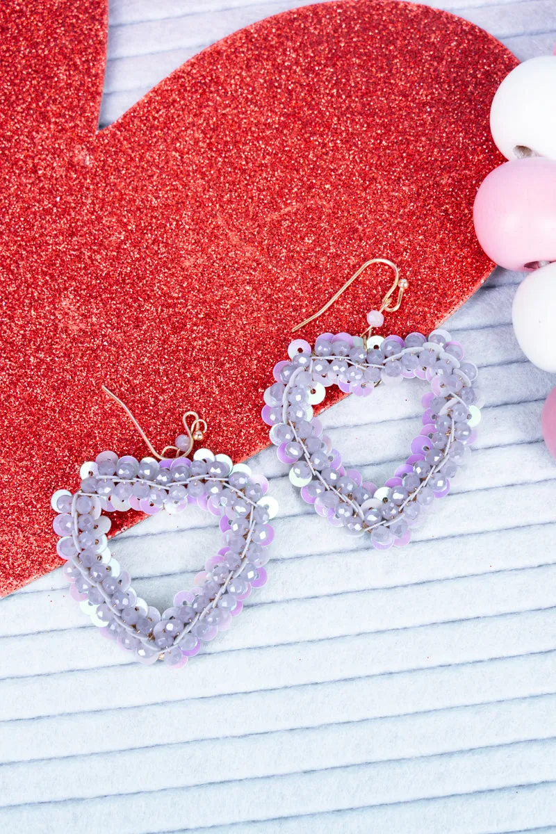 Lavender Sequin Beaded Goldtone Earrings