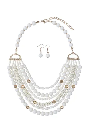 Layered Bib Bohemian Statement Necklace and Earrings Set Natural - Pack of 6