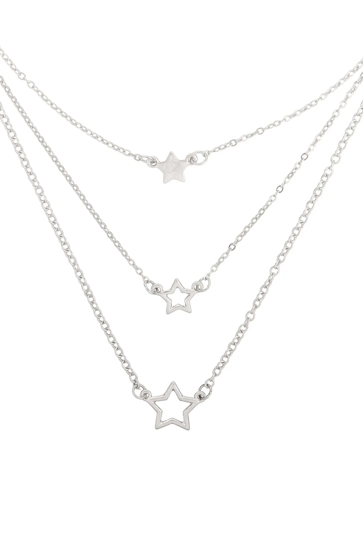 LAYERED CHAIN OPEN STAR INLINE NECKLACE SET