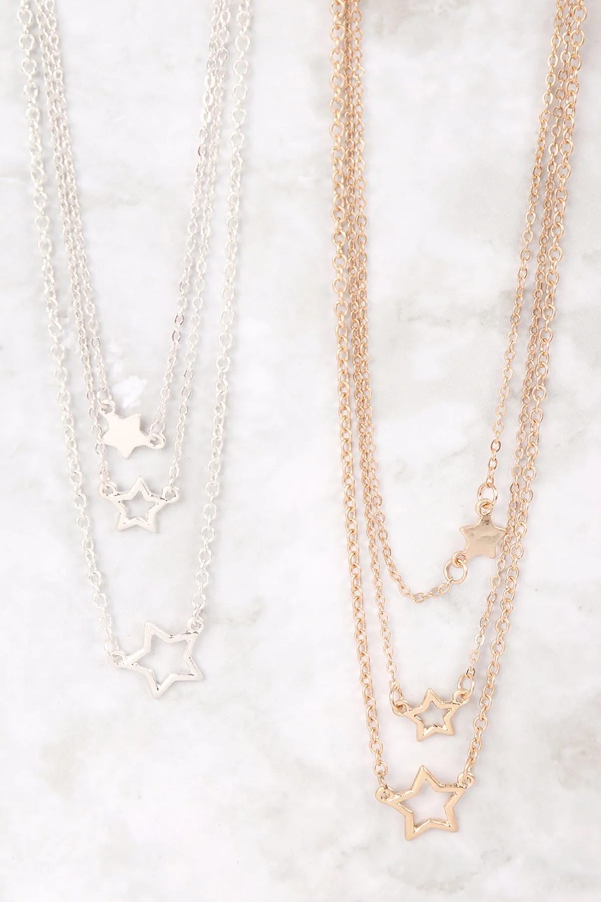 LAYERED CHAIN OPEN STAR INLINE NECKLACE SET