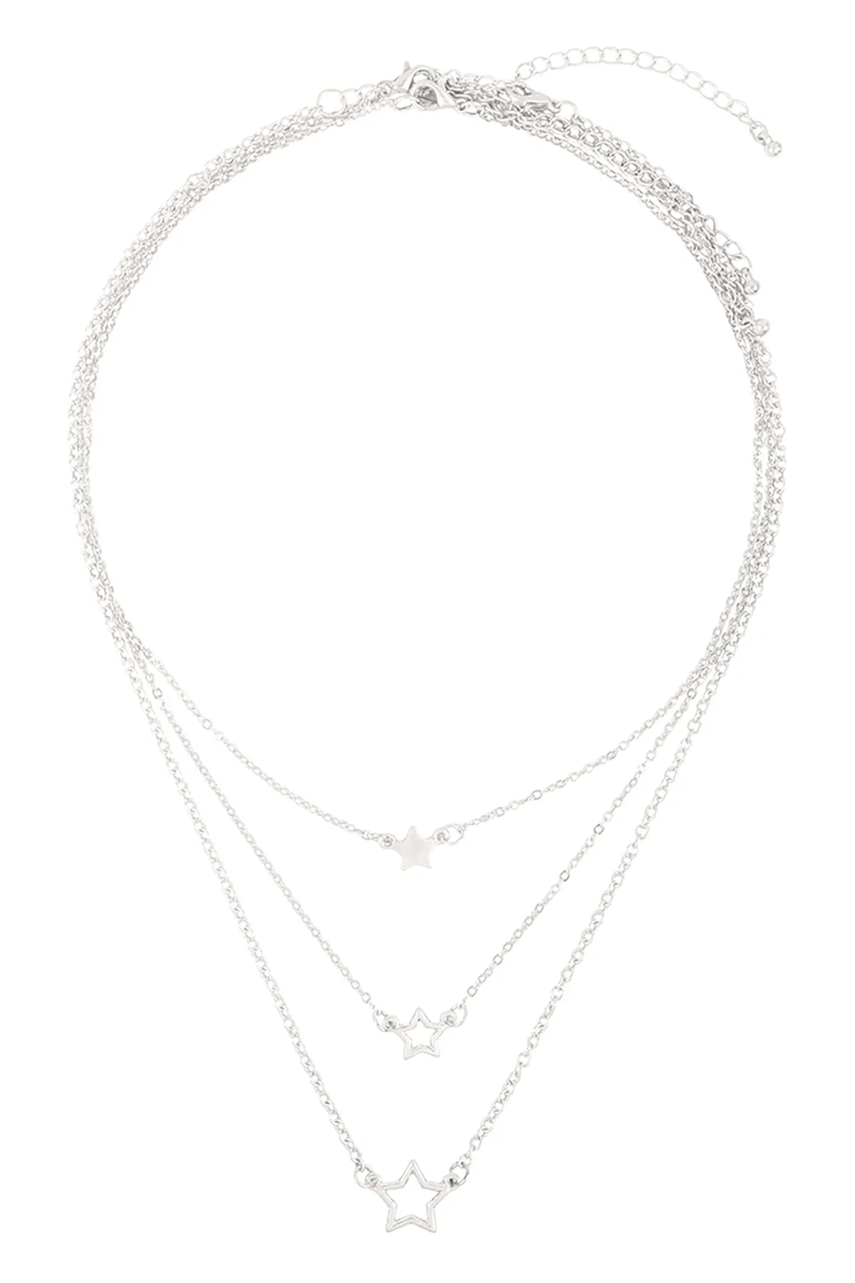 LAYERED CHAIN OPEN STAR INLINE NECKLACE SET
