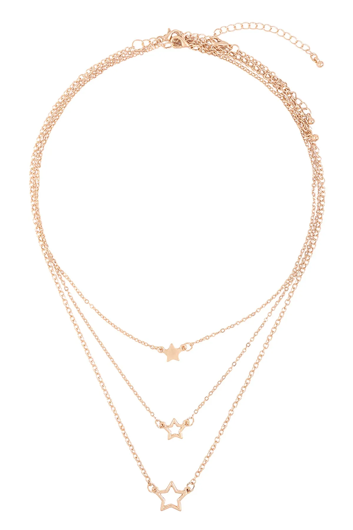 LAYERED CHAIN OPEN STAR INLINE NECKLACE SET