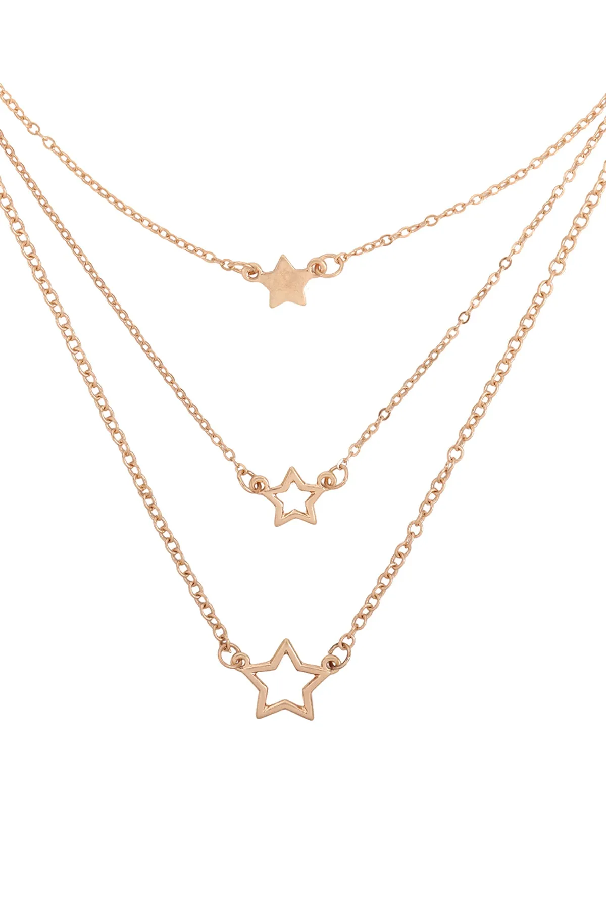 LAYERED CHAIN OPEN STAR INLINE NECKLACE SET