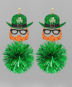 Leprechaun Pom Dangle Earrings