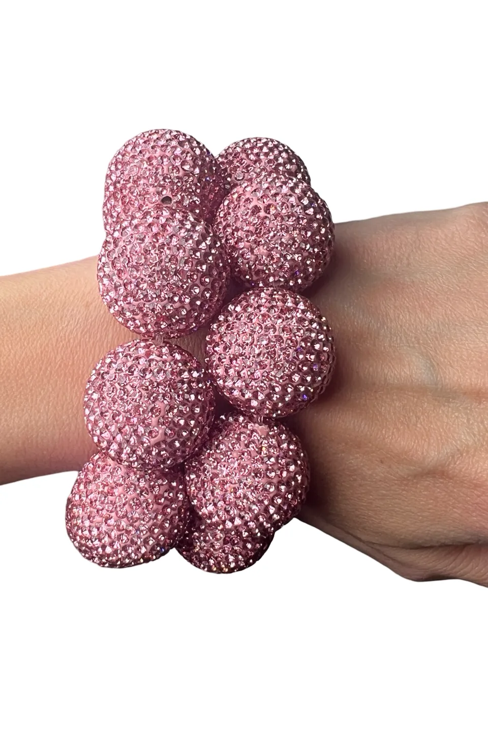 Light Pink Crystal Sphere Stretch Statement Bracelet