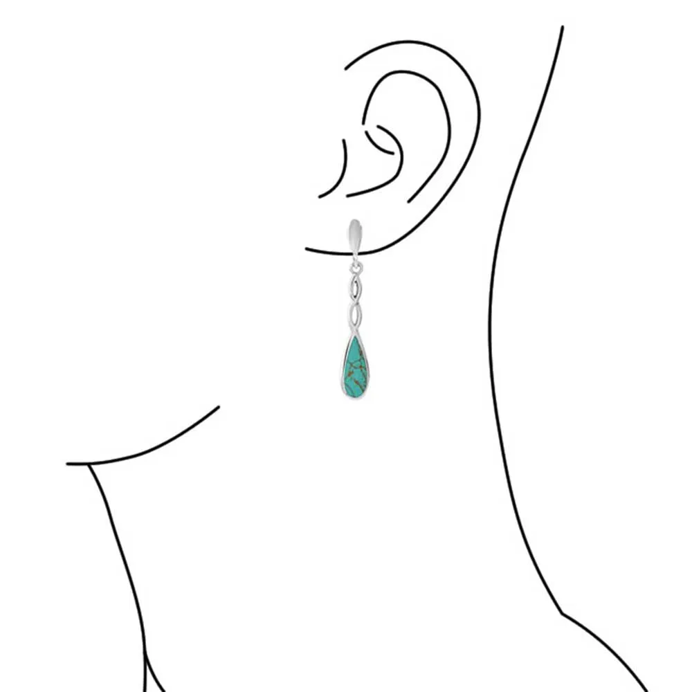 Linear Infinity Spiral Twist Teardrop Dangle Gemstone Earrings Blue Turquoise