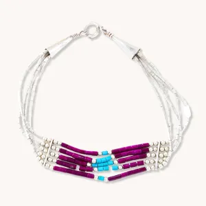 Liquid Silver, Turquoise, and Purple Heishe Beaded Bracelets