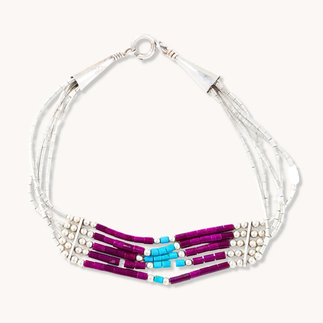 Liquid Silver, Turquoise, and Purple Heishe Beaded Bracelets