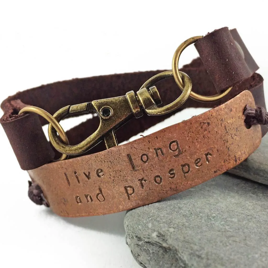 live long and prosper // leather and copper double wrap bracelet