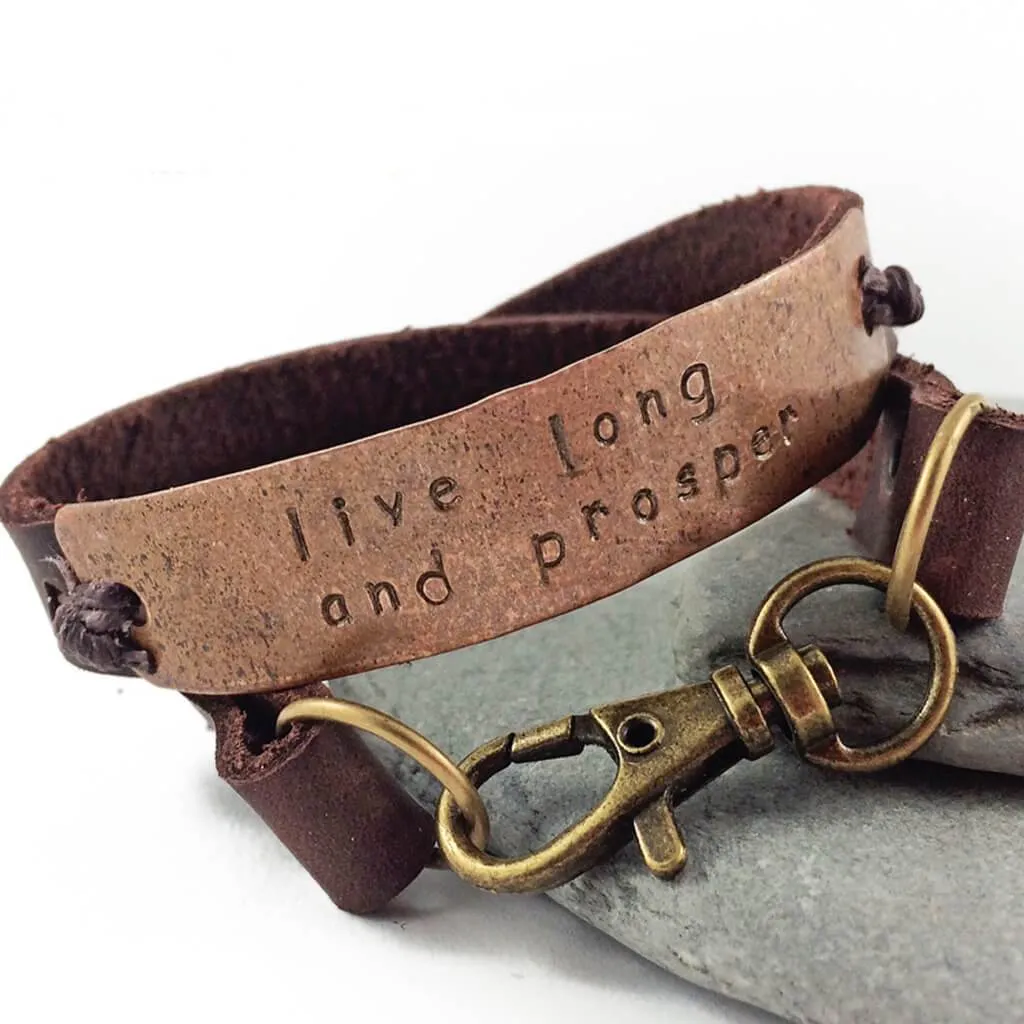 live long and prosper // leather and copper double wrap bracelet