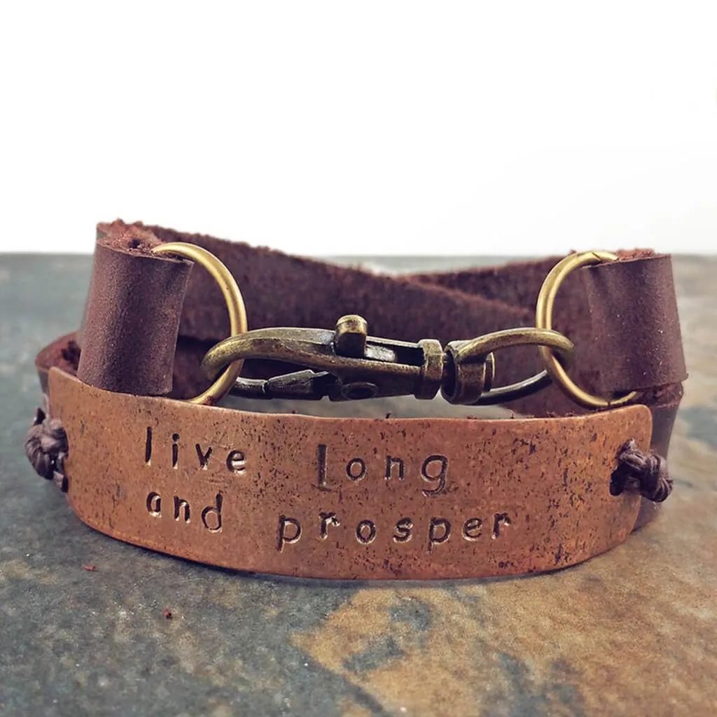 live long and prosper // leather and copper double wrap bracelet