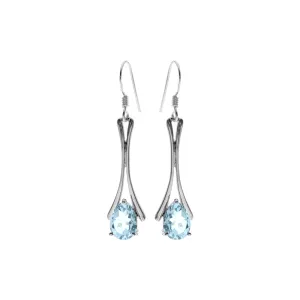 Lola split bar earrings with teardrop blue topaz