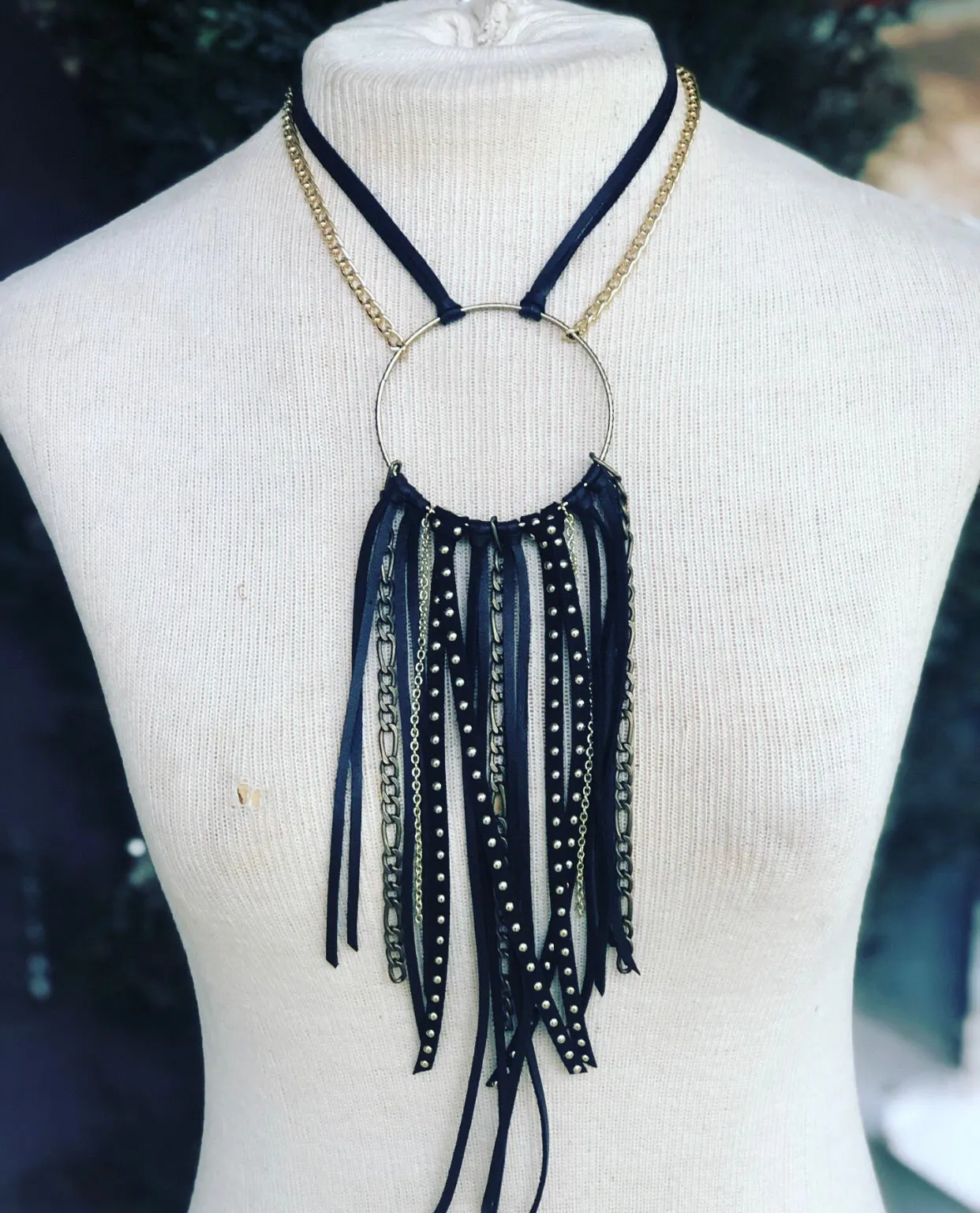 Long Fringe & Metal Necklace