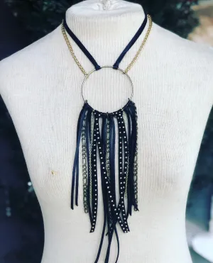 Long Fringe & Metal Necklace