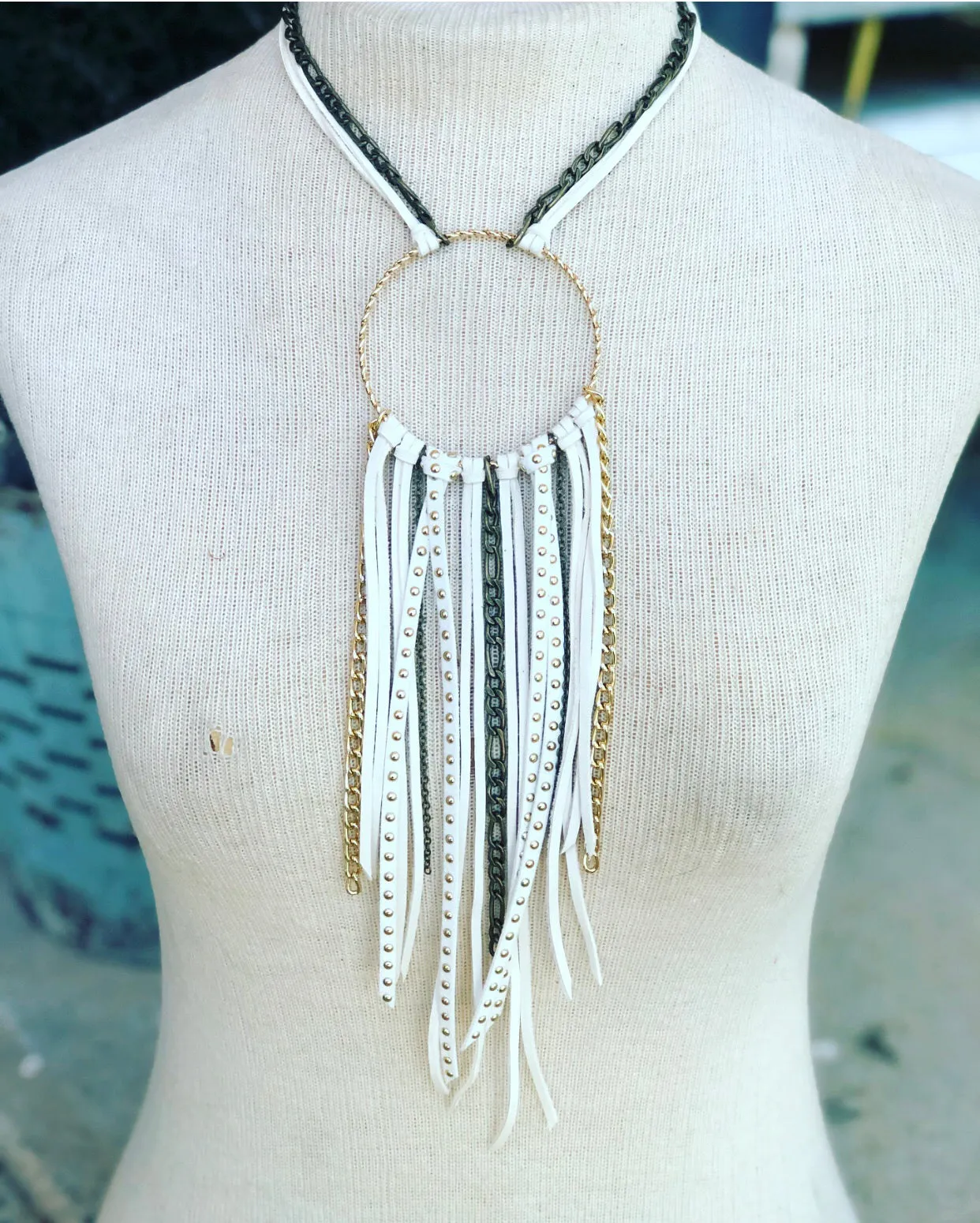 Long Fringe & Metal Necklace
