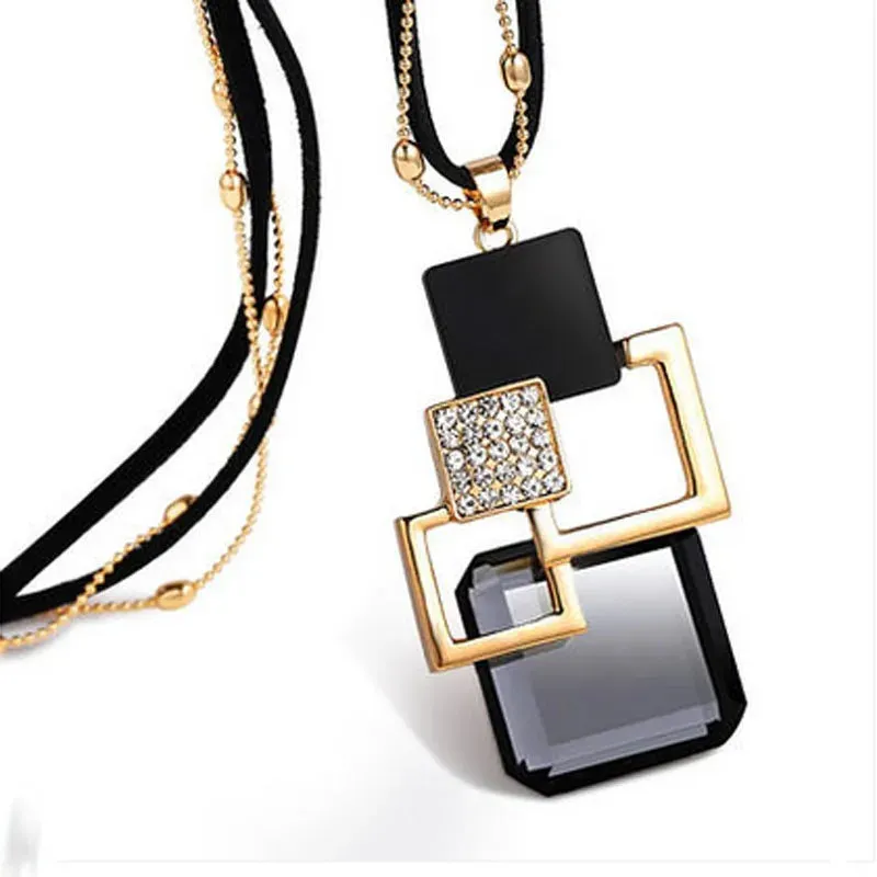 Long Necklaces Pendants Women Geometric Statement Maxi Fashion Crystal Jewelry