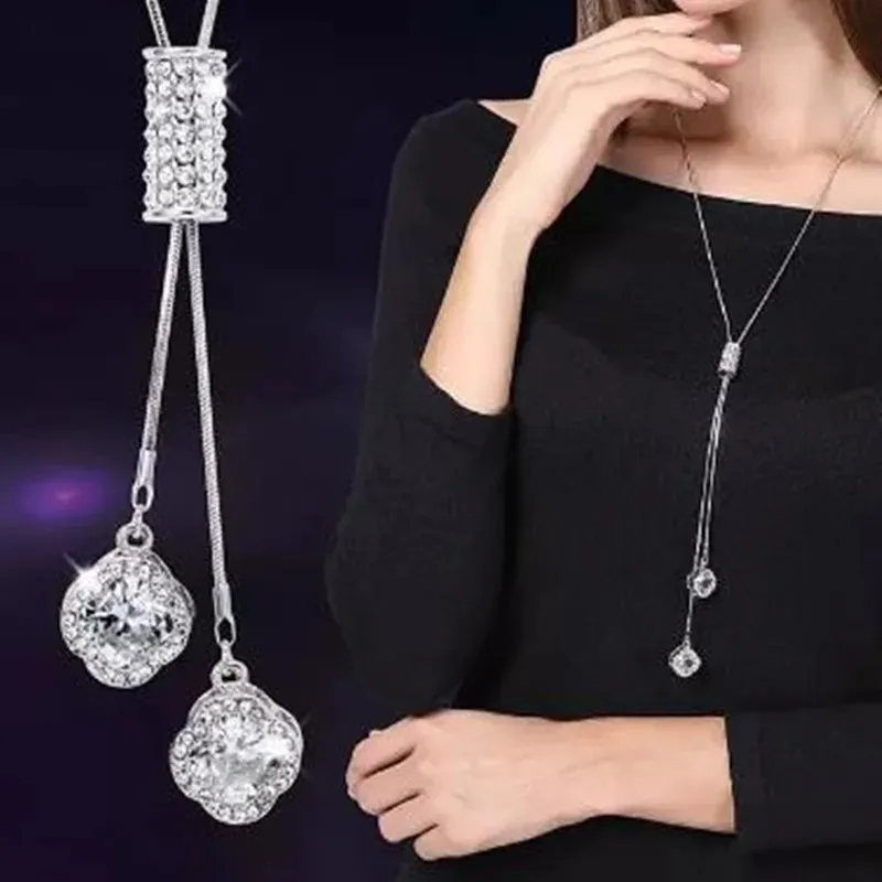 Long Necklaces Pendants Women Geometric Statement Maxi Fashion Crystal Jewelry