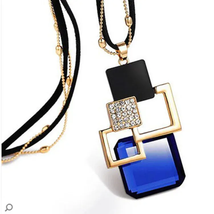 Long Necklaces Pendants Women Geometric Statement Maxi Fashion Crystal Jewelry