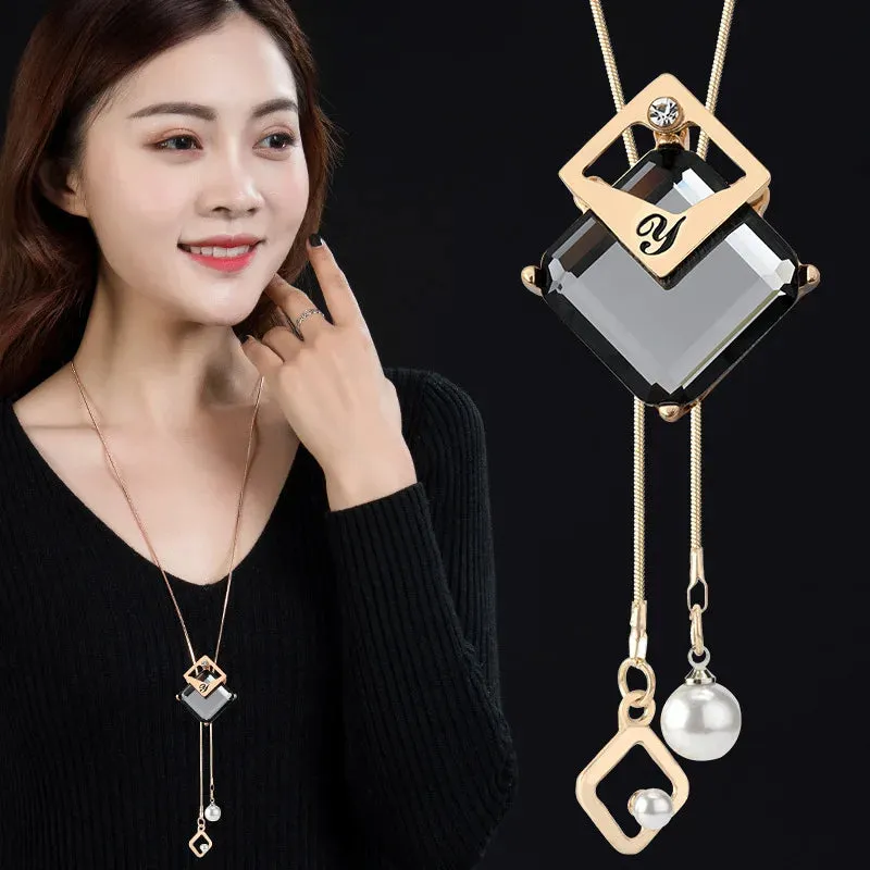 Long Necklaces Pendants Women Geometric Statement Maxi Fashion Crystal Jewelry